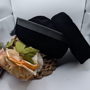 Vintage Black Velvet Hat with Floral Hat Lot